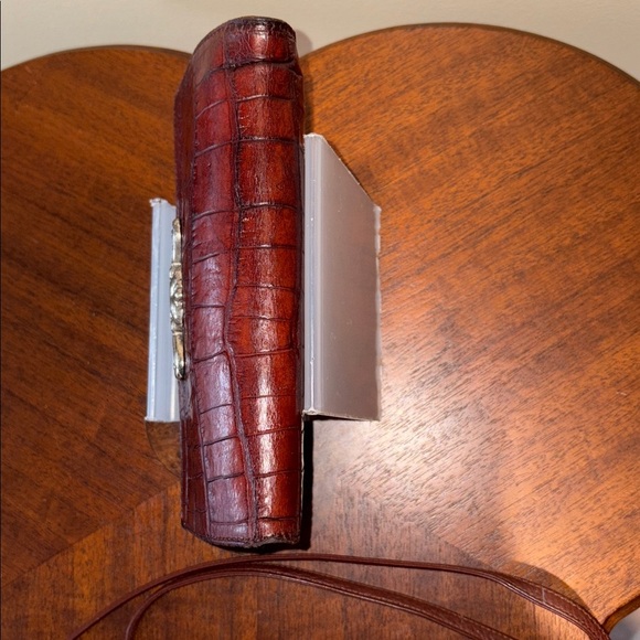 Brighton Vintage wallet on strap Crossbody bag  leather brown  Croc tooled GUC - Picture 7 of 17